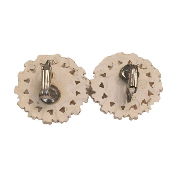 1950's Vintage Celluloid Rhinestone Daisy Floral Bouquet Bridal Clip Earrings 1" - Picture 3 of 13